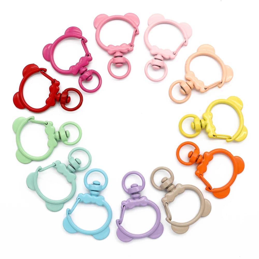 5 Pezzi Moschettoni a Forma di Orso con Anelli Girevoli, Ganci a Molla in Metallo per Fai da Te, Ciondoli per Zaini, Accessori per Portachiavi