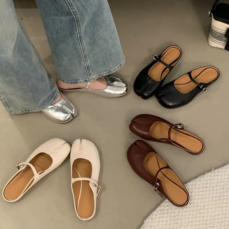 Baillos Retro Round Split Toe scarpe basse donna Casual mocassino Soft mocassino moda Tabi Ninja Mary Jane scarpe singole donna Muj