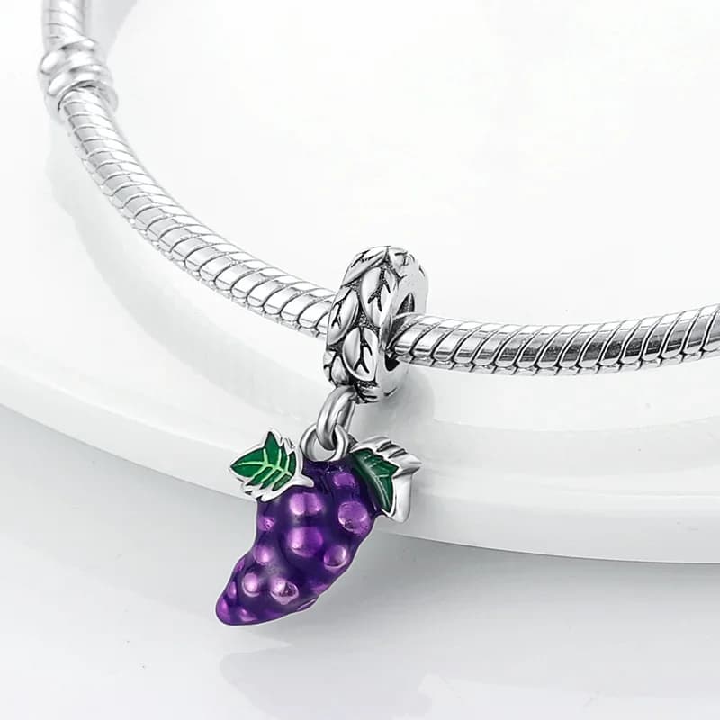 Pendenti con frutta d'uva viola 925 perline originali placcate in argento adatte per braccialetti con ciondoli originali 925 regali di gioielli per le donne