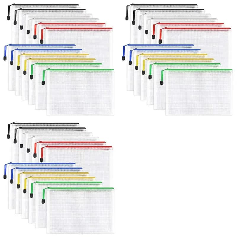 36Pcs A4 Zip Folders Mesh Zipper Pouch Document Bag, Plastic Zip File Folders, Letter Size/A4 Size For Office Supplies