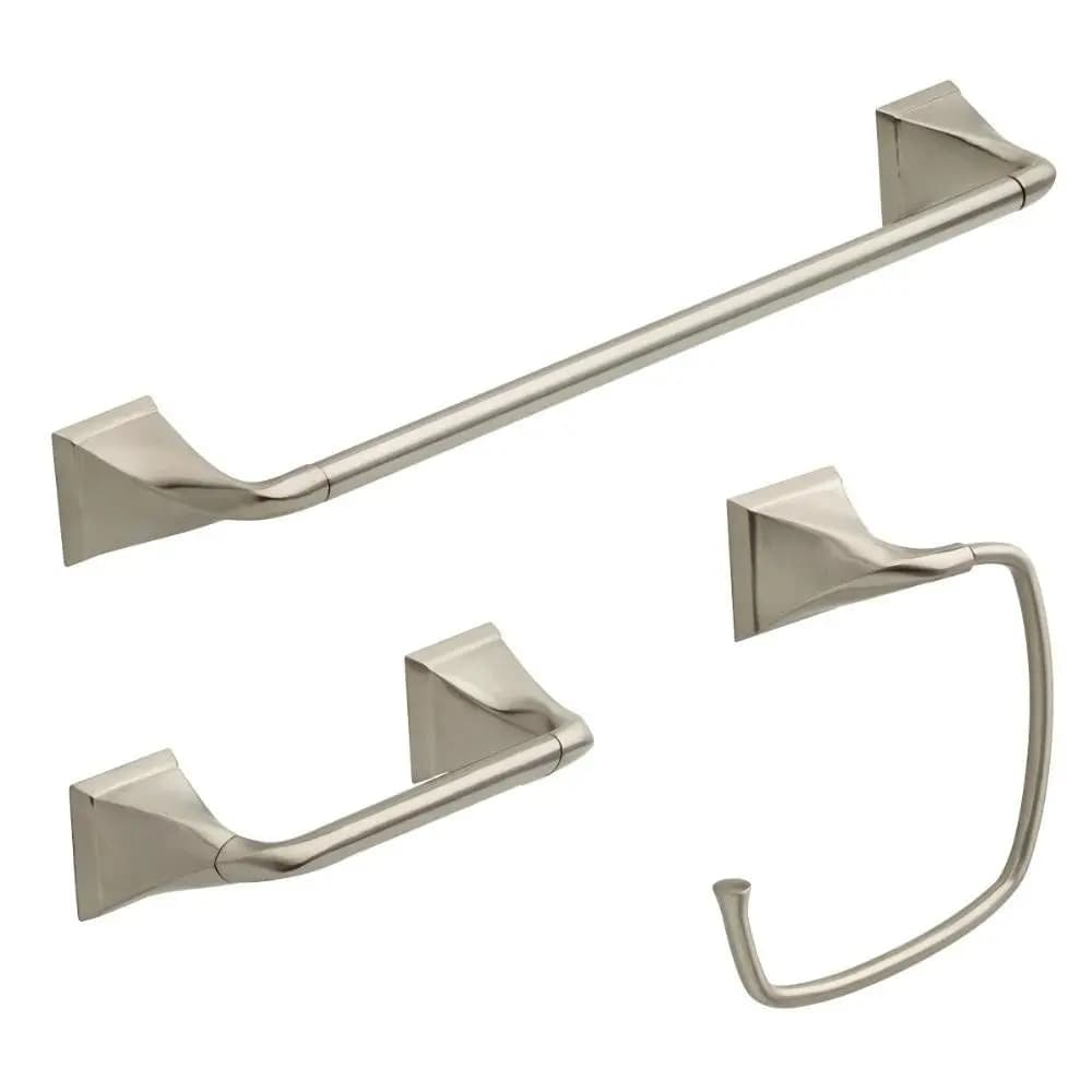 EVE63BN 3-piece shower hardware set with towel ring, toilet paper hole, and 24 brushed nickel towel bars