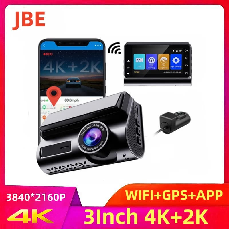 4K 2160P 3.0 pollici Dash Cam Dual Lens Ultra HD Real Car DVR Camera WIFI GPS Vista posteriore Visione notturna WDR Videoregistratore 24H Parcheggio