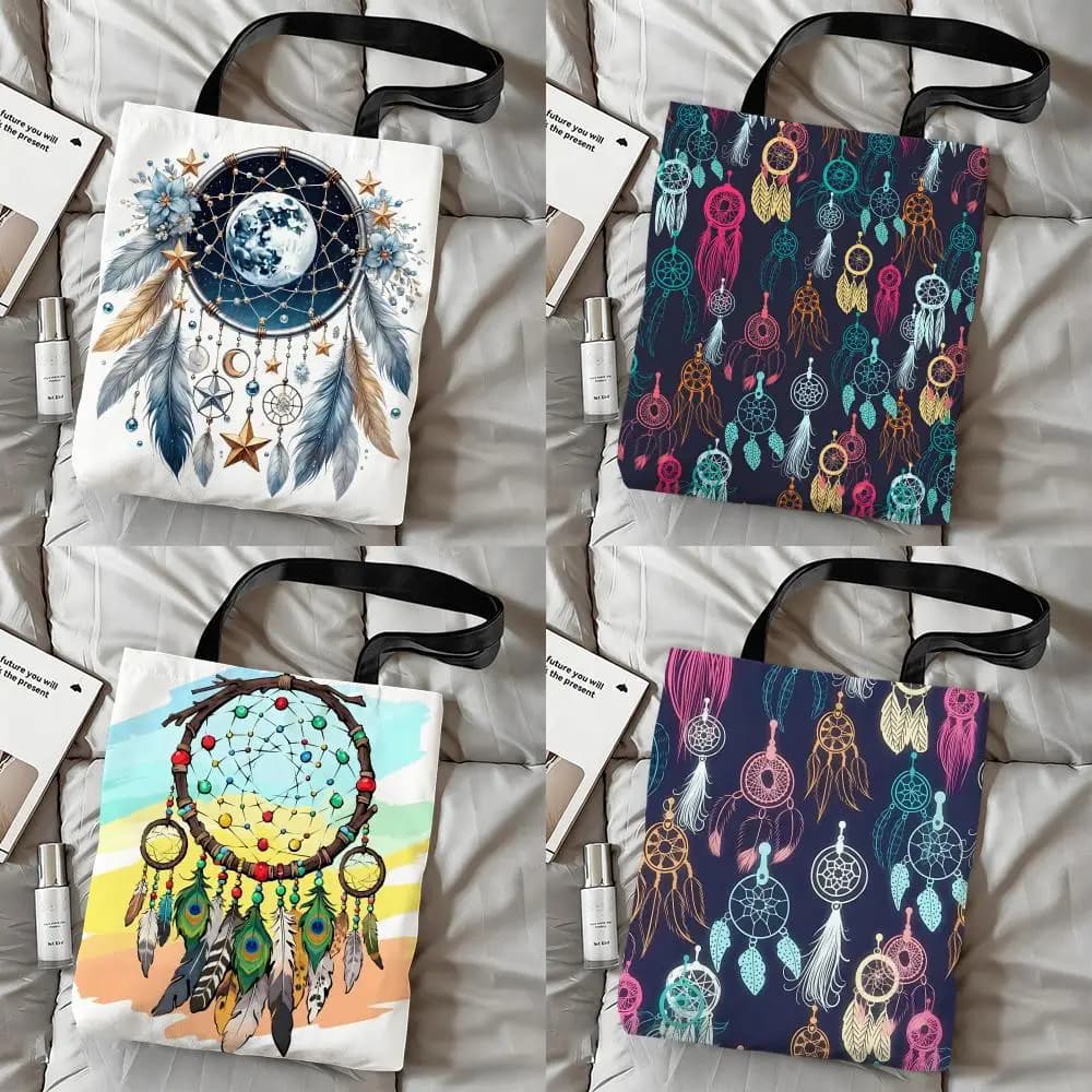 Art Indian Dream Catcher Storage Bags Double-Sided Print Canvas Tote Bag Fashion Large Capacity Women's Shoulder Handbag
