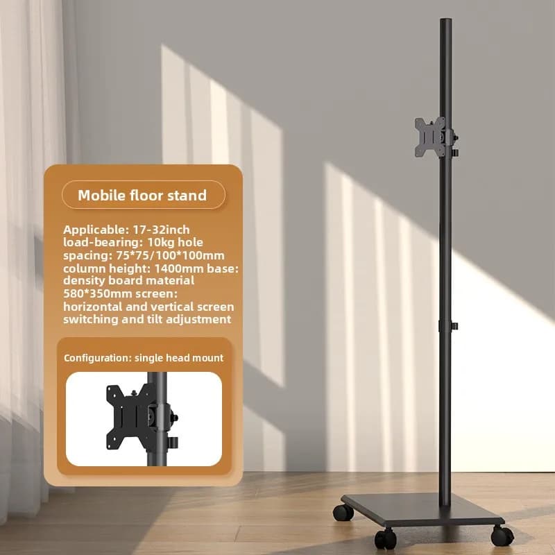 Movable Floor‑to‑Ceiling Monitor Stand, Lifting Rotatable Telescopic Cantilever Bracket with Keyboard Tray, Height Adjustable
