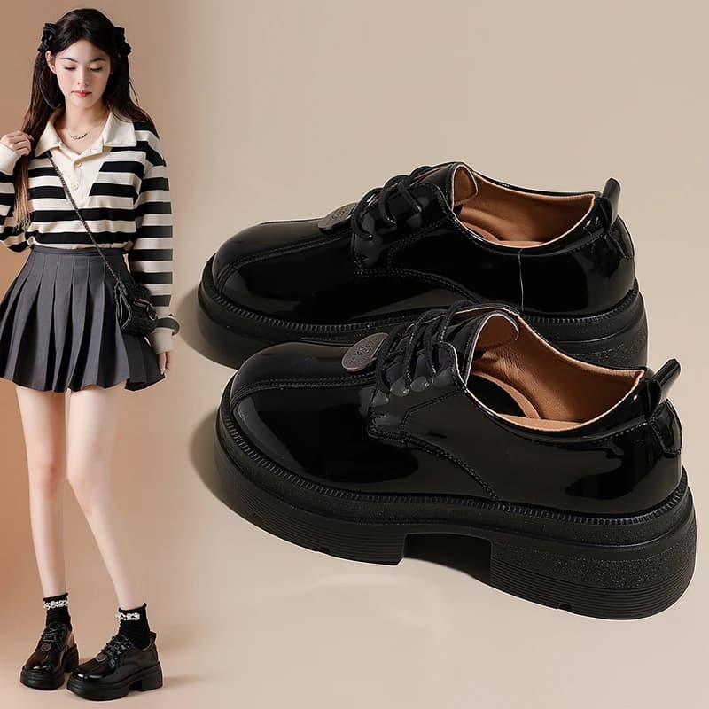 Moccasins with plateaus, Mary Jane leather shoes, women's shoes in British vintage style, E108