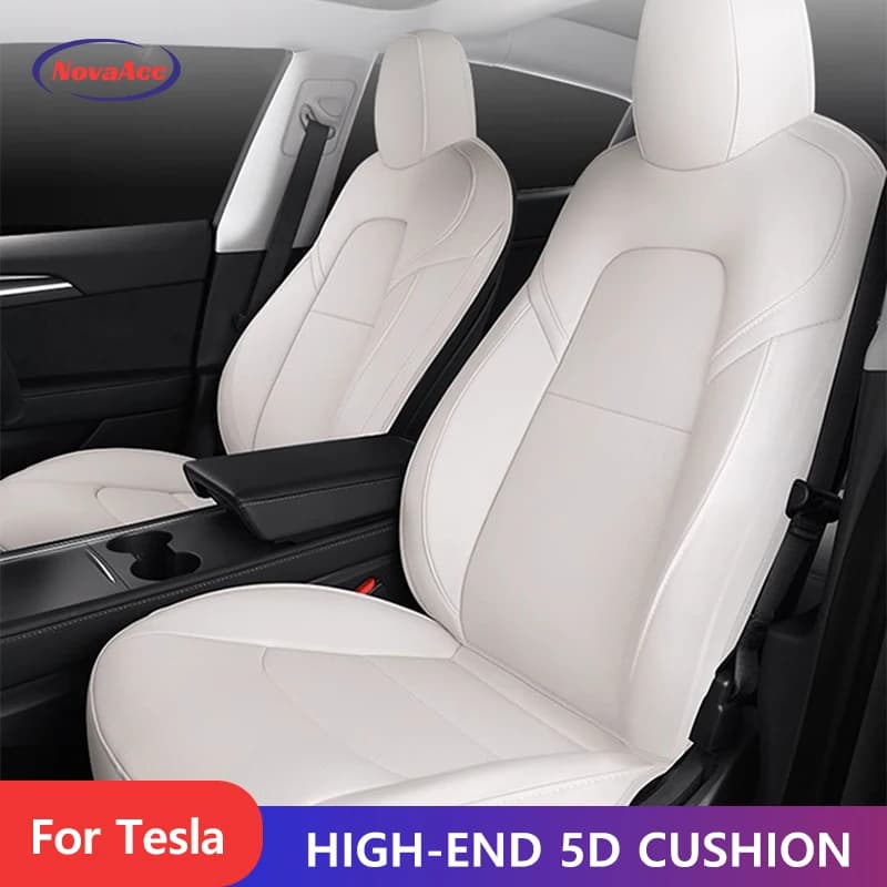 Leather Car Seat Covers for Tesla Model Y Model 3 Custom Car Seat Covers Highland Black Breathable and Waterproof