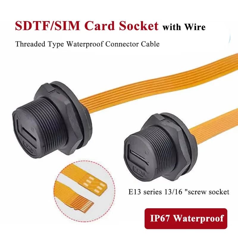 Waterproof SDTF SIM Card Holder Socket with Wire IP67 SDTF Interfac Connector Cable IP67 Ultra Soft Flat FPC Extension Line