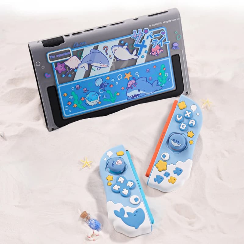 Custodia Protettiva Rigida a Forma di Pesce Marino per Nintendo Switch 2/NS 2, Controller Joy-Con, Impugnatura e Pulsanti in Silicone, Copertura Completa