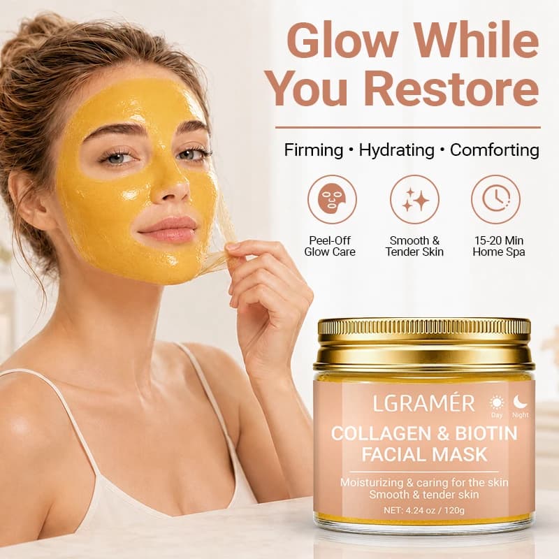 Collagen & Biotin Day Night Mask, Intense Moisturizing Hydration, Smooth Rough Skin, Make Skin Tender Soft & Glowing Facial Care
