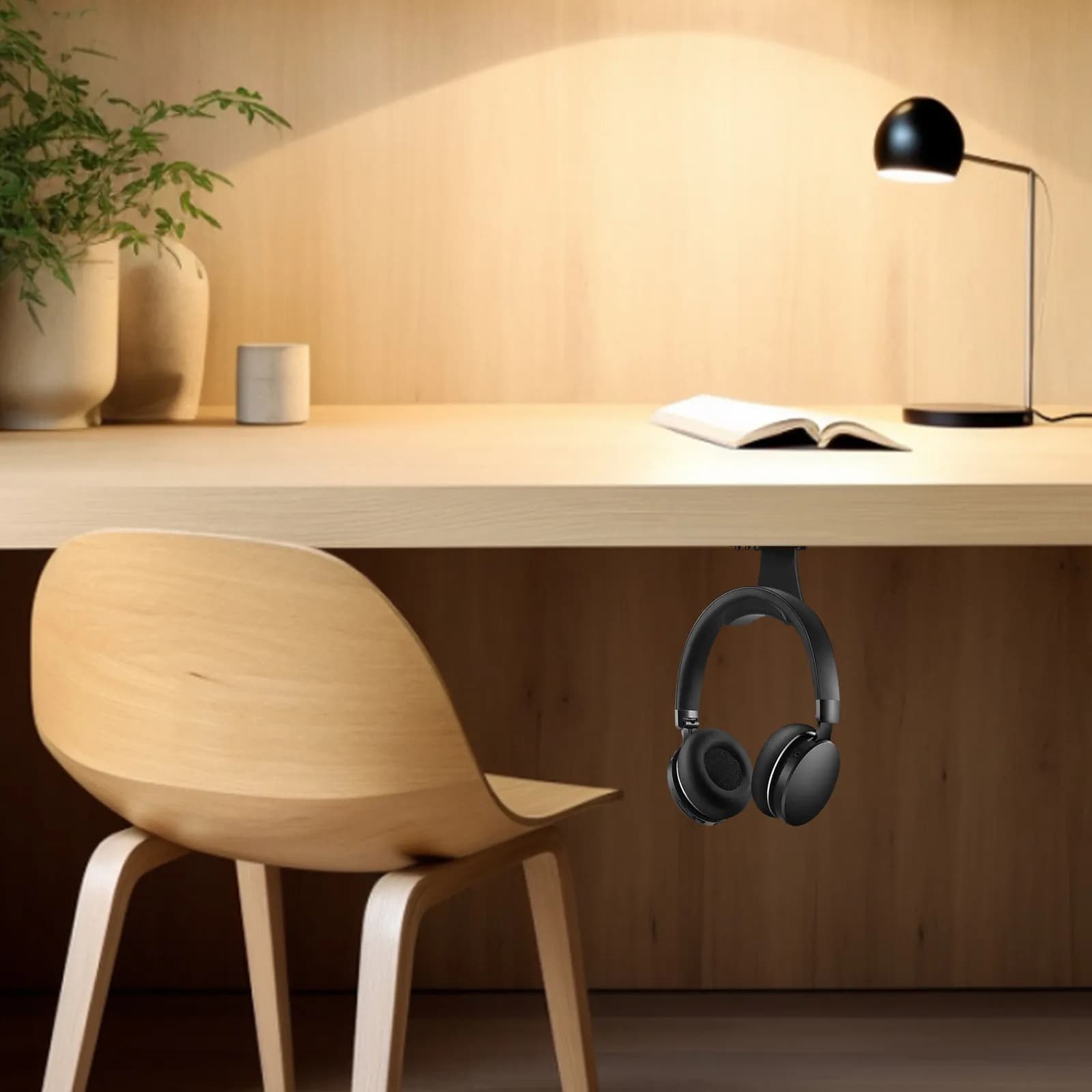 Sleek Minimalist Headphone Stand Wall Mount No Drill for Over Ear Headsets Easy Access Headphone Protection Gaming Desk