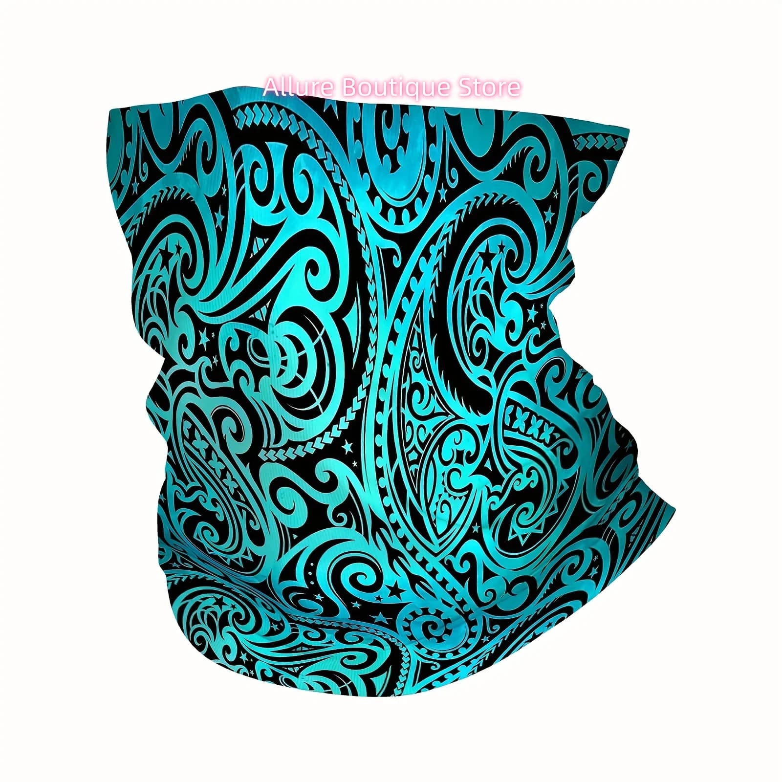 Abstract Pattern, Turquoise Blue, Black Background Print Scarf, Multi Functional Mask and Neck Mask, Suitable for Outdoor and Un