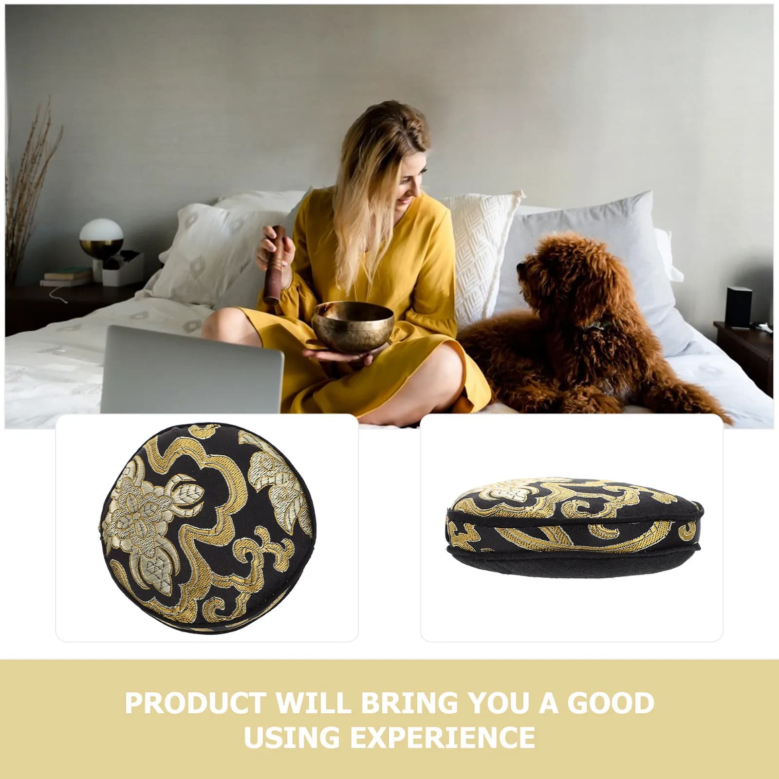 Cuscino di Supporto Morbido per Campana Tibetana, Design Compatto e Portatile, Eccellente Lavorazione, per Tempio Buddista