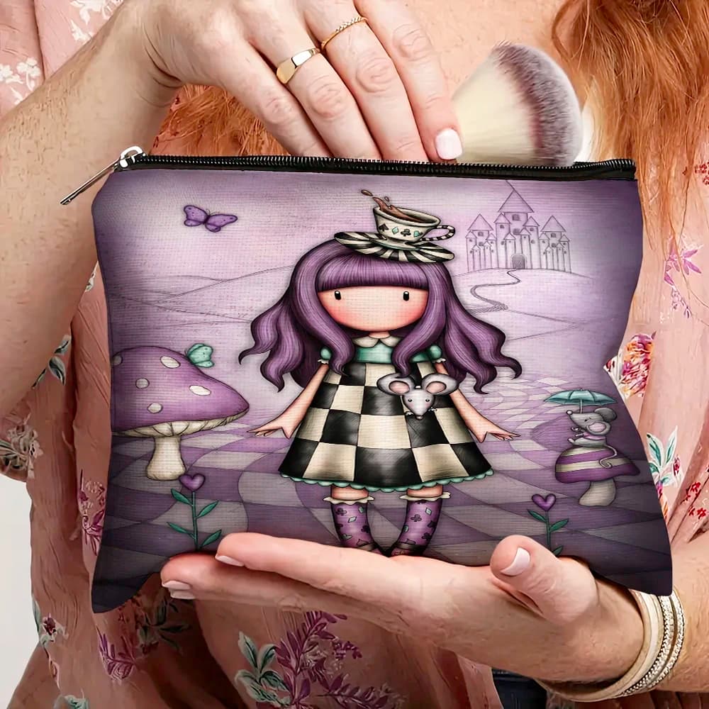 Bellissimo cartone animato da donna, organizer da viaggio, portafoglio per bambini, borsa per trucco per bambina, doppia stampa, borsa per trucco da sposa per damigella d'onore
