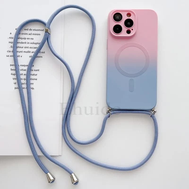 Custodia con cordino a tracolla per Magsafe iPhone 16 Pro Max 16 Plus 16Pro 16P Custodia protettiva antiurto con cinturino per fotocamera con gradiente magnetico