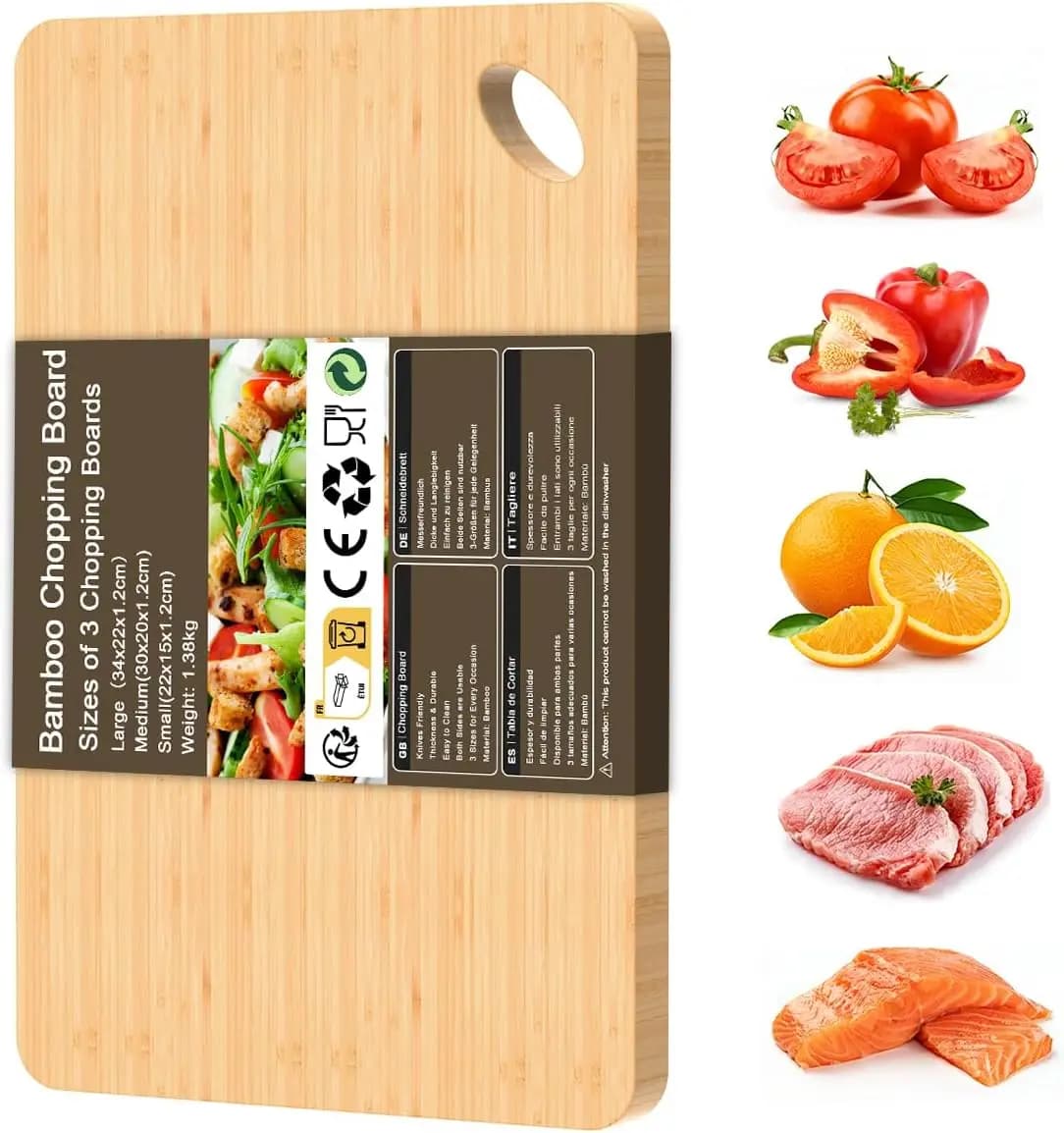 Wooden Cutting Boards for Kitchen, 15.3 * 8.7'' Knife Friendly Bamboo Cutting Board Lightweight & Durable Chopping Board with Ha