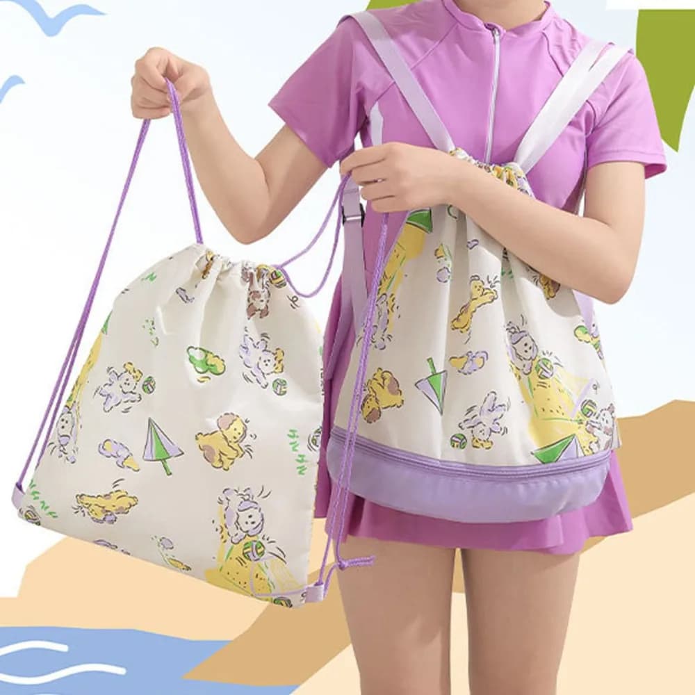 Borsa Impermeabile per Nuoto Bambini con Scomparto Separato per Scarpe, Borsa da Spiaggia con Apertura Larga, Borsa Portaoggetti Cartoon per Nuoto