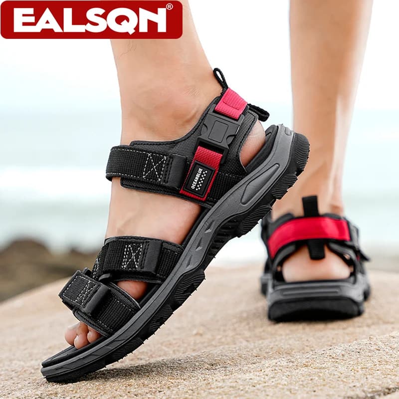 Sandali piatti estivi da uomo traspiranti per le vacanze, scarpe da spiaggia, sandali da trekking da viaggio casual all'aperto con punta aperta