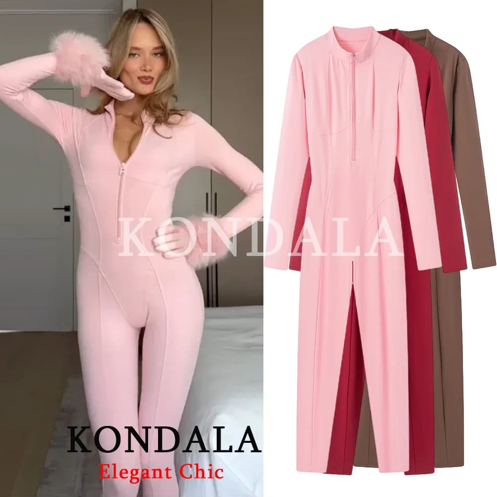 KONDALA Women Sporty Slim Long Jumpsuit Yoga Long Sleeve Shaping Jumpsuit New Fashion 2026 Spring Fall Mujer Fitness Jumpsuit