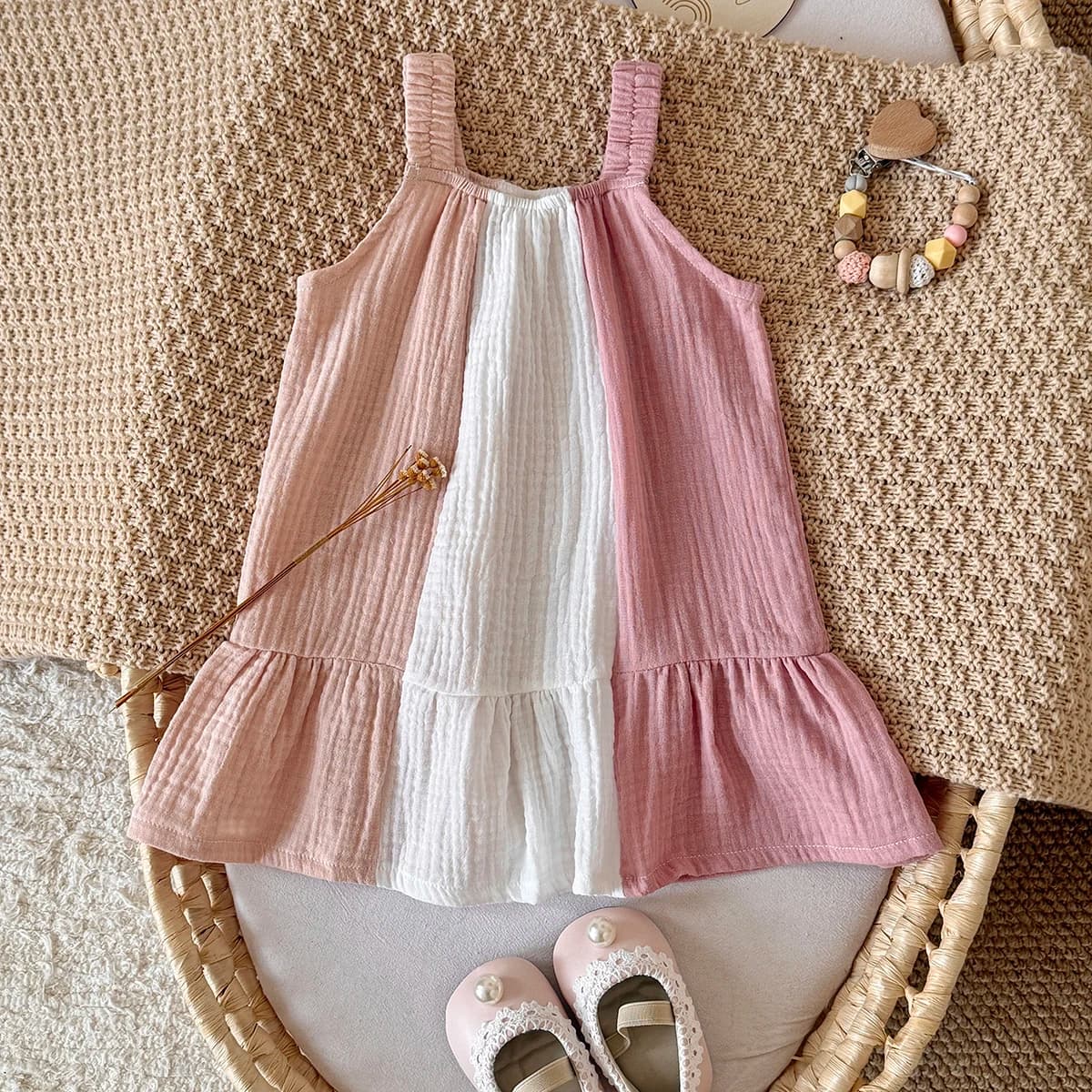 Vestito con Bretelle per Bambine, Nuovo Stile Estivo in Cotone, Abito Casual alla Moda con Bretelle