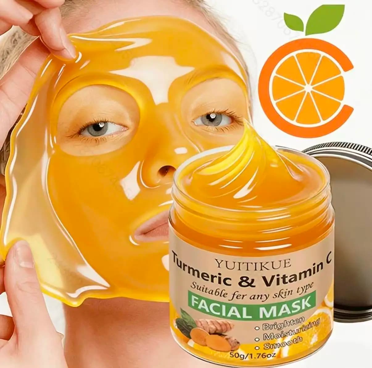 YUITIKUE Maschera Viso Illuminante e Idratante con Curcuma e Vitamina C 50g per la Cura Quotidiana della Pelle