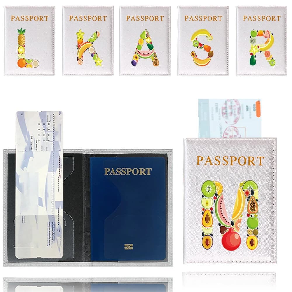 Copertina per Passaporto, Porta Passaporto Impermeabile da Viaggio, Custodia Protettiva Unisex con Stampa Serie Frutta e Lettere, Accessori da Viaggio