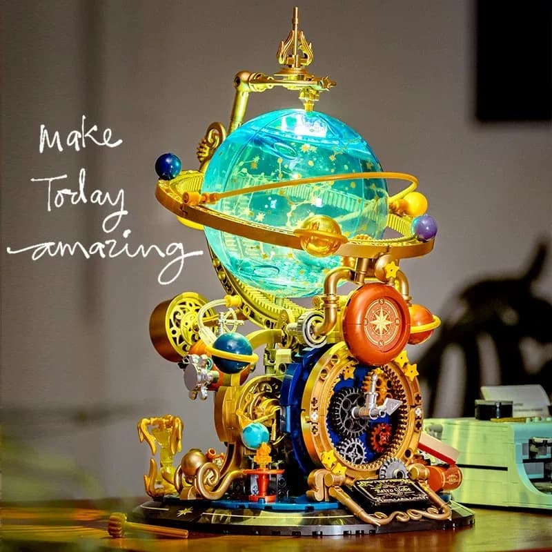 Retro Rotating Earth Model Building Block Splicing Movable Construction Educational Decoration Ornament Toy Collection Gift
