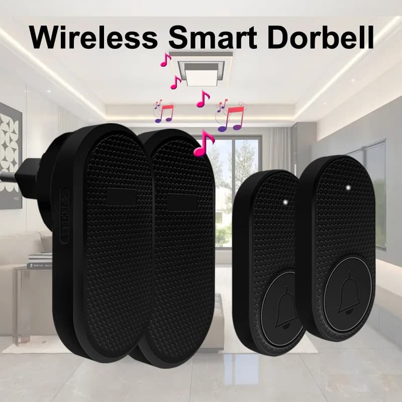 Campanello senza fili da 32 brani Campanello di benvenuto Allarme 433 MHz Smart Home Campanello per porta Melodie Volume regolabile Spina USA/UE