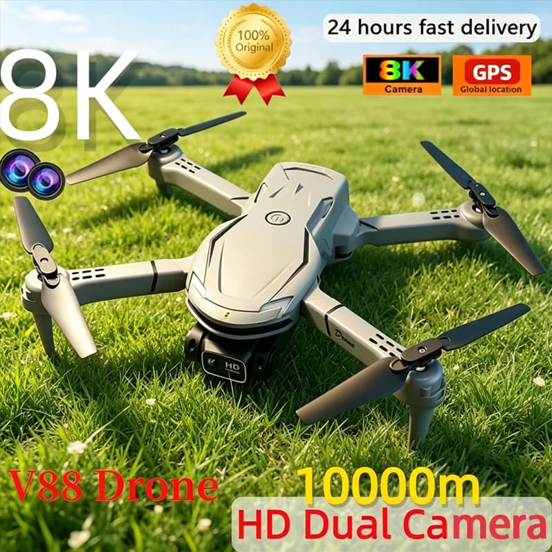 Drone V88 8K Professionale con Doppia Fotocamera, Evitamento Ostacoli Omnidirezionale, GPS, Quadricottero Pieghevole, Regalo, 10km di Portata