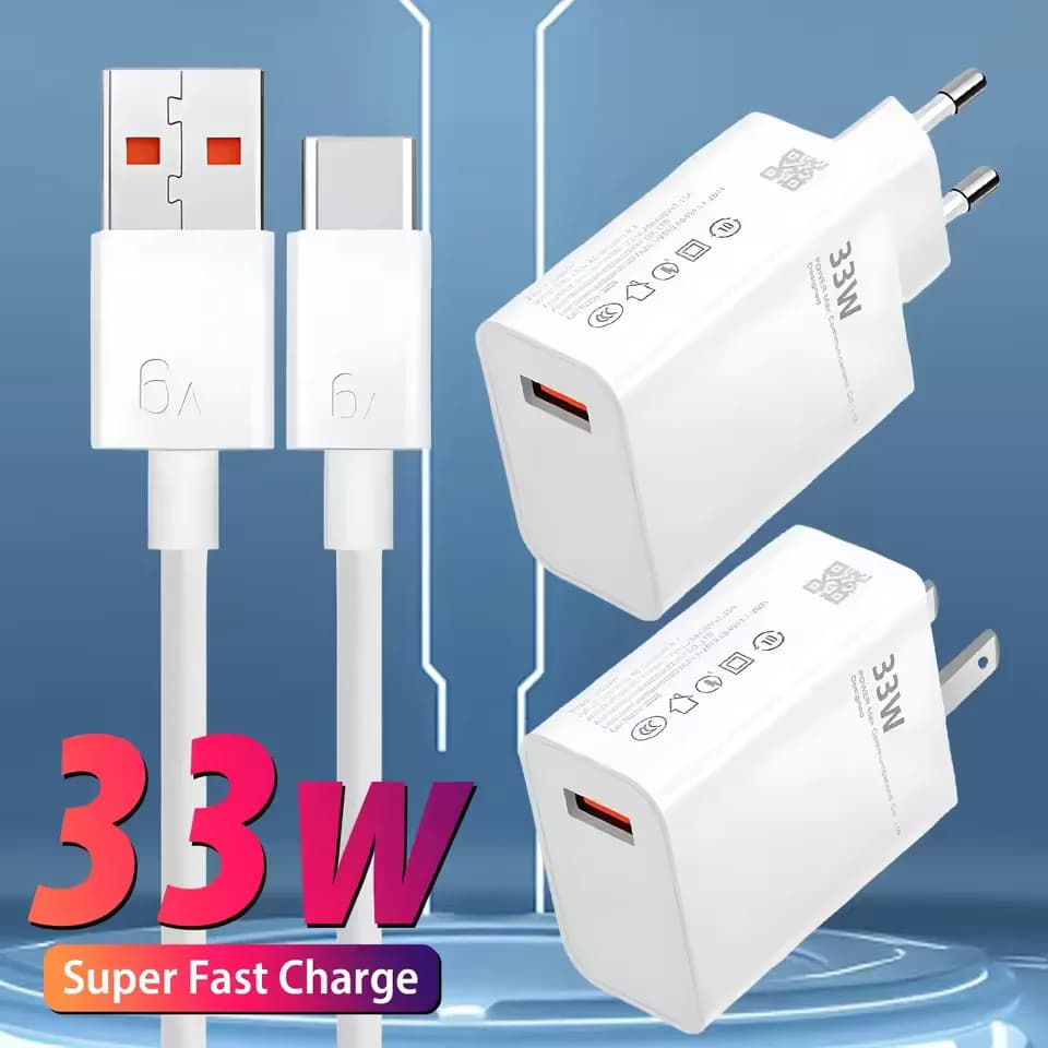 Cavo USB tipo C per caricabatterie rapido da 33 W Adattatore Turbo a ricarica rapida QC3.0 per iPhone Huawei Samsung Xiaomi Ricarica rapida per telefono cellulare