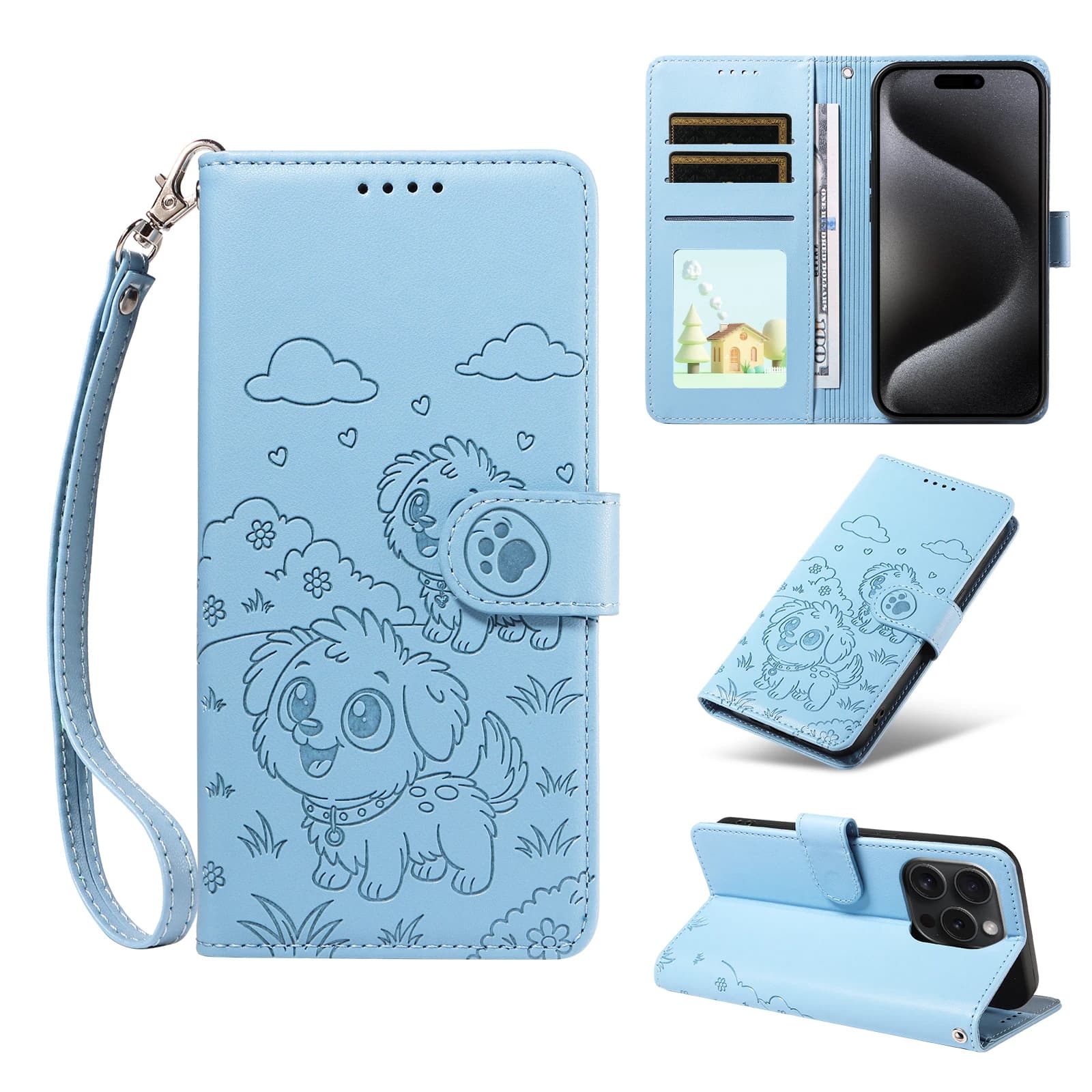 Custodia a libro con motivo cane simpatico per Redmi A5 A4 A3X A3, in pelle di lusso con laccetto, 3 slot per carte, anti-caduta, con portafoglio da polso per Redmi Turbo 4 3