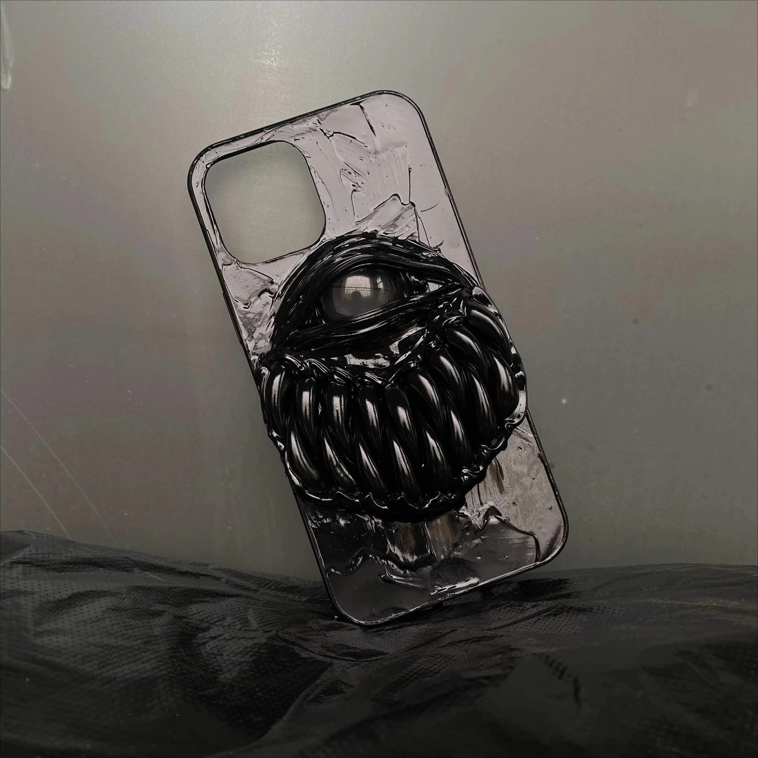 4063 Hand-made phone case with devil teeth Evil Eye Dark Gothic style 3D with customizable glow for all smartphones Suitable for any mobile