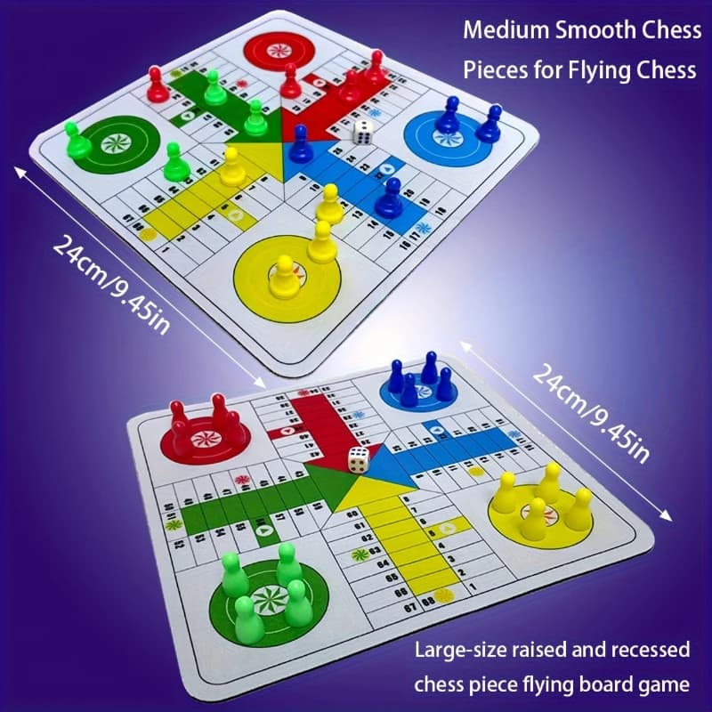 LUDO Flying Chess, 24Cm Rubber Chessboard Set, 4-Player Rubber Flying Chessboard, Containing 4pcs Color pieces, One Dice