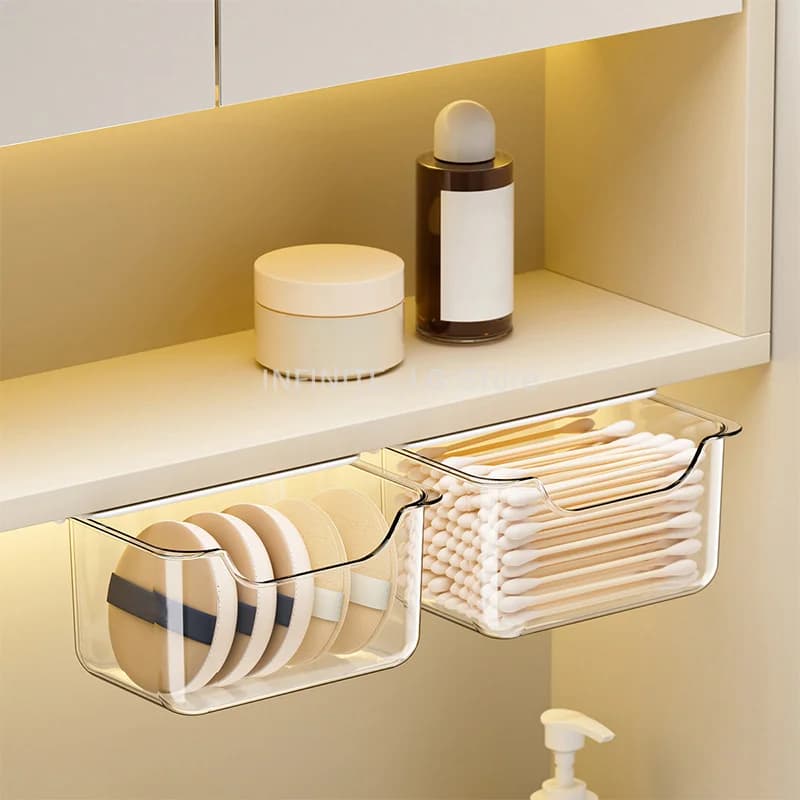 Under the Mirror Bathroom Cabinet, Transparent Drawer for Makeup Cotton Storage