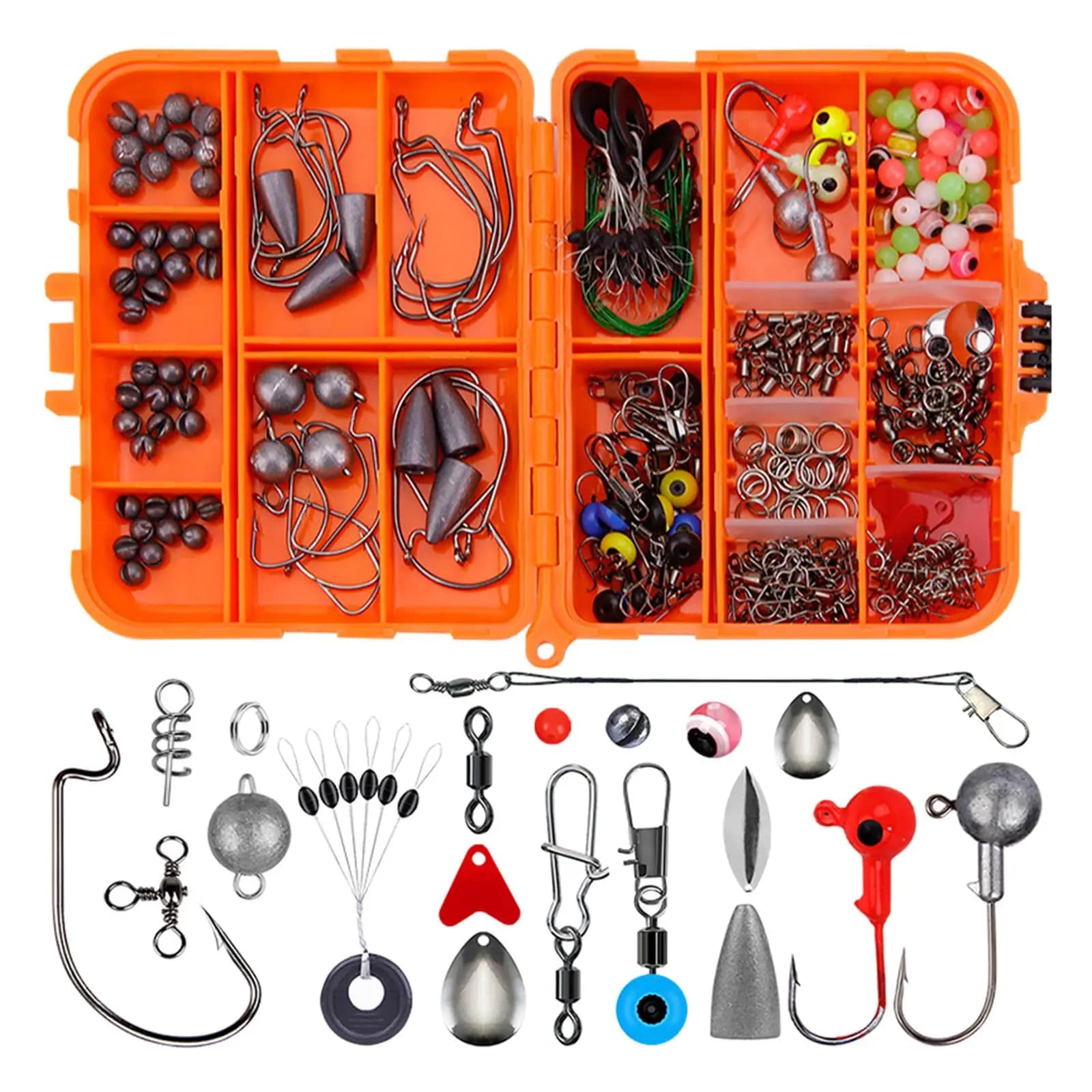 Kit di Accessori per la Pesca da 257 Pezzi, Set di Attrezzi con Scatola Porta Attrezzi, Ami, Girelle e Moschettoni