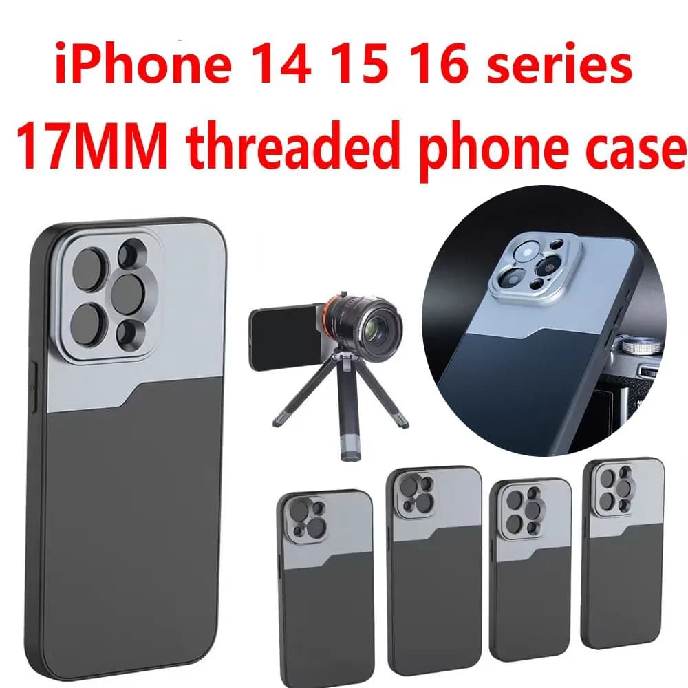 Custodia per telefono con filettatura da 17 mm per iPhone 14 15 16 Plus Pro Max Custodia per telefono con supporto per obiettivo grandangolare macro anamorfico da 17 mm per Ulanzi Kaise