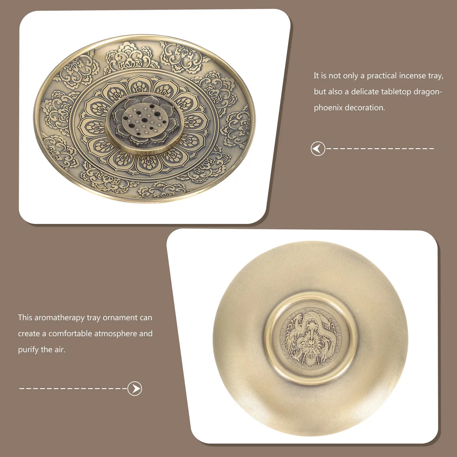 Porta Incenso in Bronzo a 9 Fori per Bastoncini, in Lega Metallica con Design a Loto, per Meditazione, Yoga, Sollievo dallo Stress, Decorazione per Casa e Ufficio, Regalo, con Vassoio per Ceneri