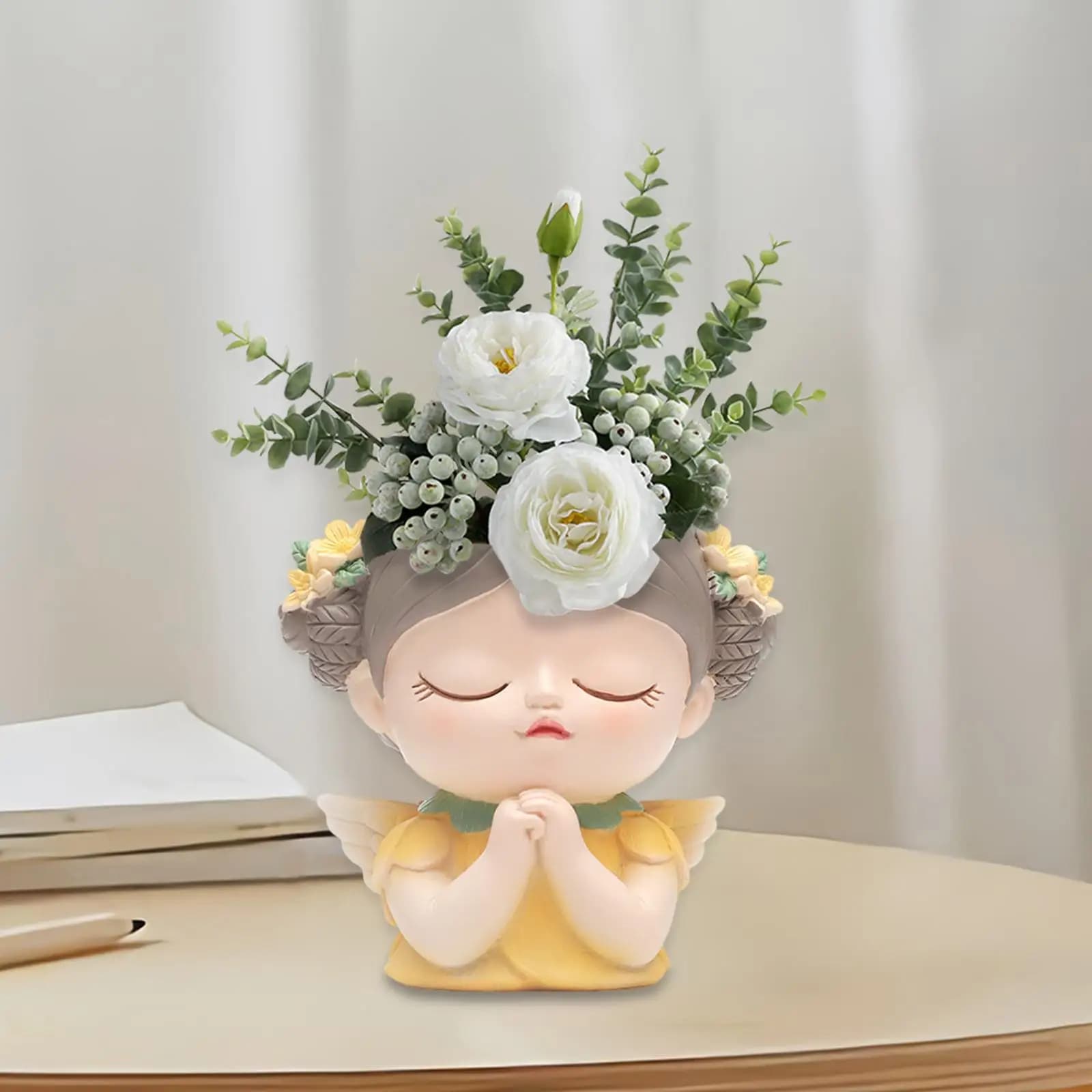 Vaso per piante a forma di testa di ragazza, in resina, con foro di drenaggio, simpatico vaso per fiori a forma di viso.
