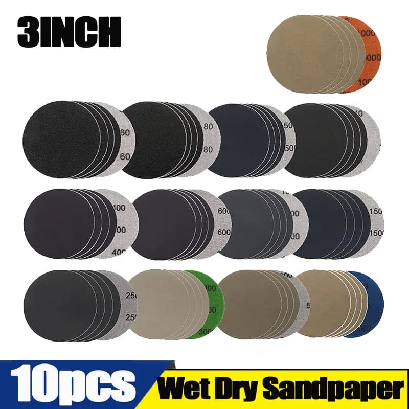 10 pz 75mm 3 pollici Dischi Abrasivi Carta Vetrata Bagnato/Secco 80Grit-3000Grit Carburo di Silicio Carta Abrasiva Strumenti di Lucidatura