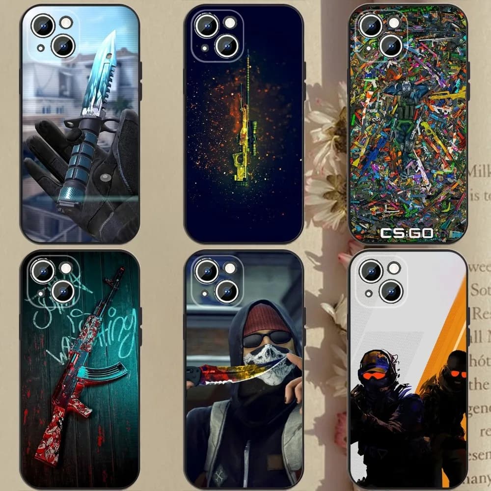 Custodia per telefono Game CS Clear GO Custodia per telefono per Apple iPhone 15,14,13,12,11, XS, XR, X, 8,7, Pro, Max, Plus, mini Cover nera in silicone