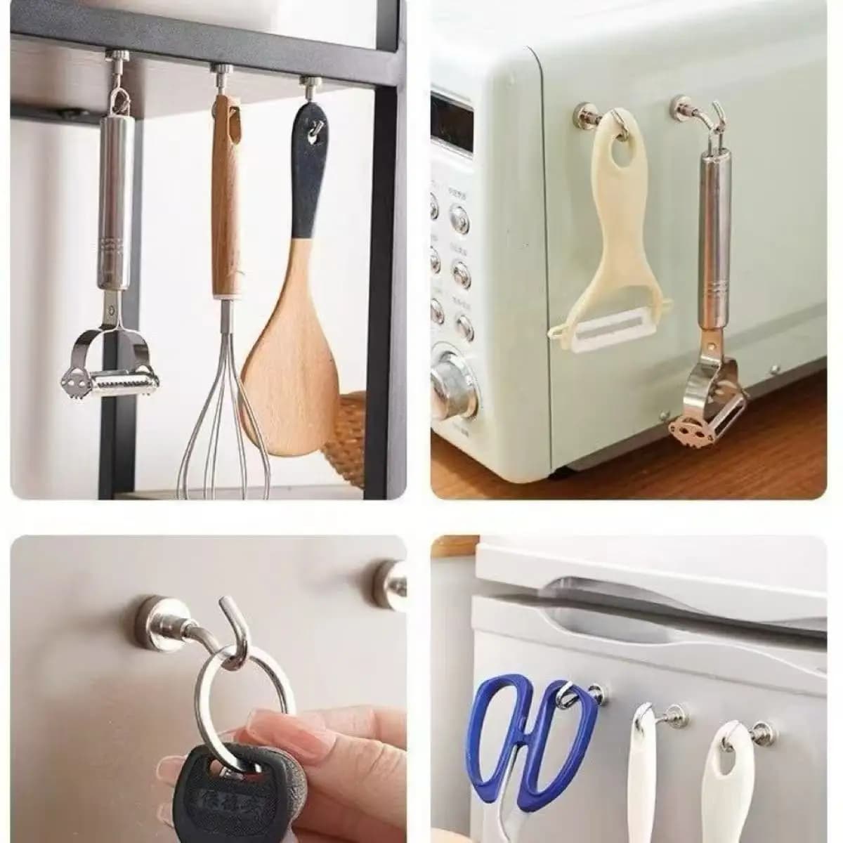 10/20 Super Powerful Magnetic Hooks in Neodymium with Ring and Hook Curved for Hanging, Refrigerator, Walls, Keys