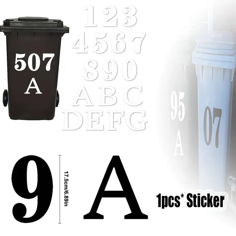 Adesivi per Bidoni della Spazzatura in PVC, Etichette Autoadesive con Numeri 0-9 e Lettere A-G, Adesivi per Contenitori Auto da Garage, Resistenti alle Intemperie