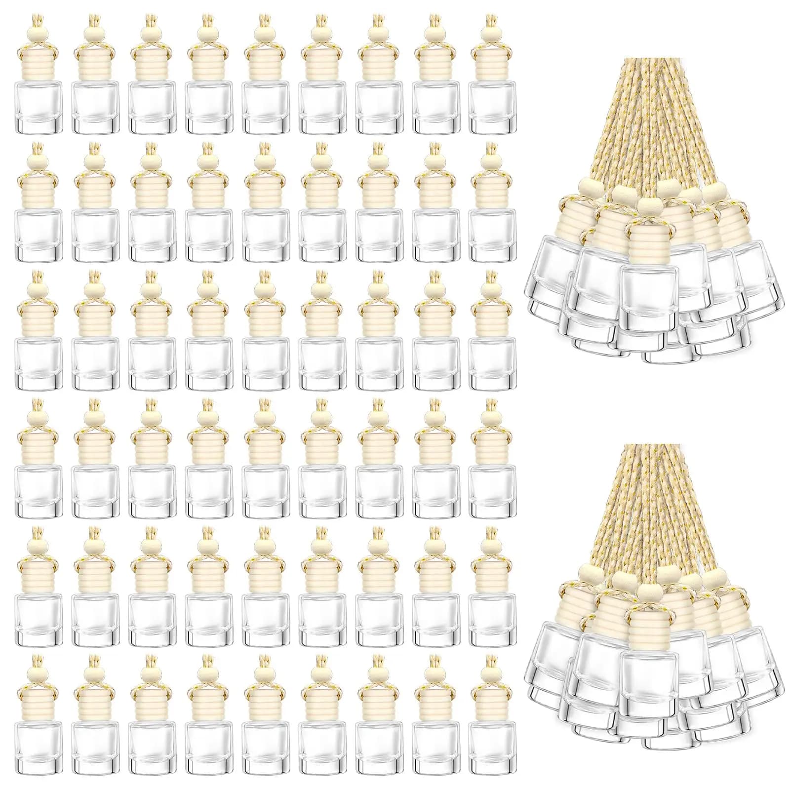 200 Pack 8ml Transparent Glass Car Hanging Diffusers With Wooden Caps For Essential Oils Aromatherapy And Interior Decor
