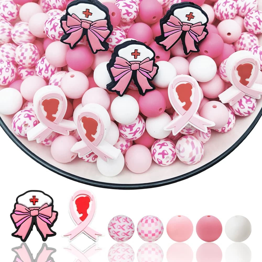 44Pcs Bow Ribbon Silicone Beads Set DIY Beaded Necklace Bracelet Decoration Pen Jewelry Pendant Etc. Holiday Birthday Gift