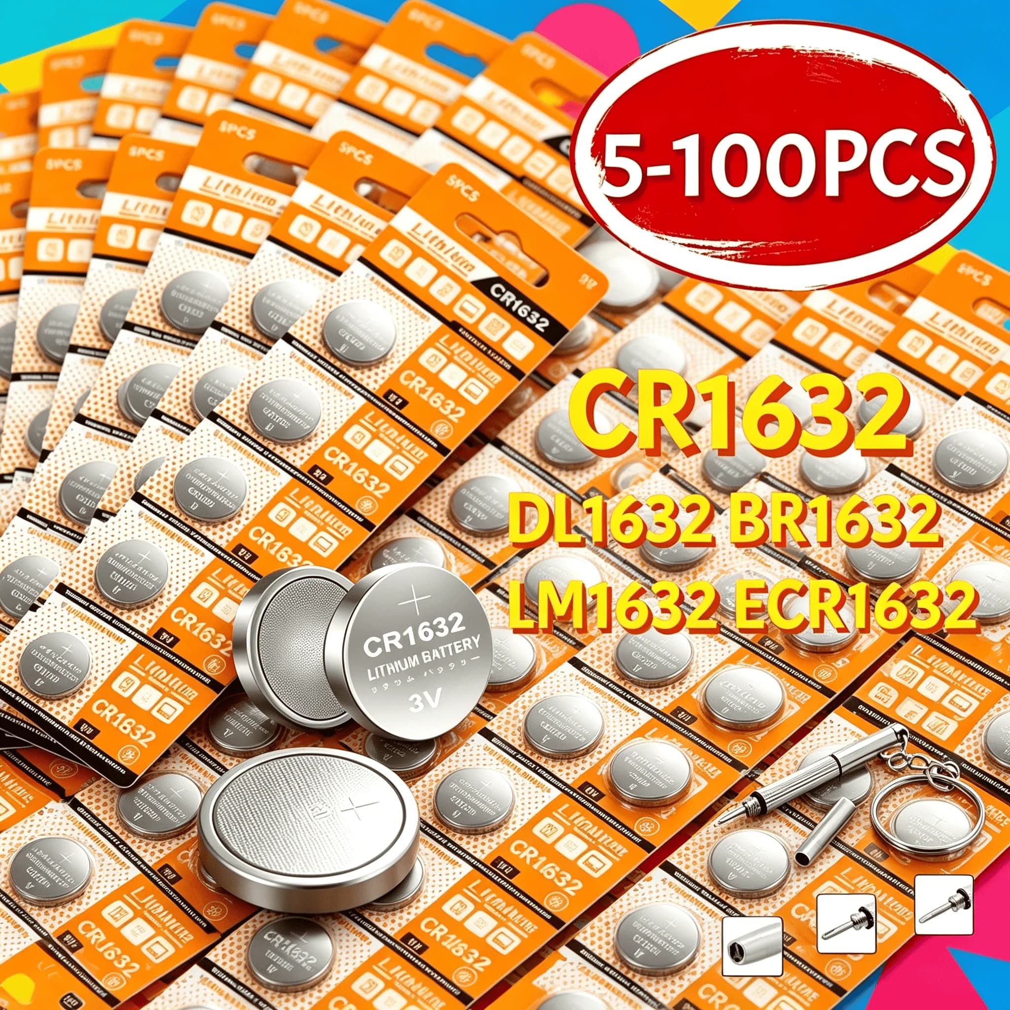 Batteria a Bottone CR1632 ad Alte Prestazioni 3V Completamente Compatibile con LM1632 BR1632 ECR1632 per Chiavi Auto, Allarmi Elettrici e Telecomandi Domestici