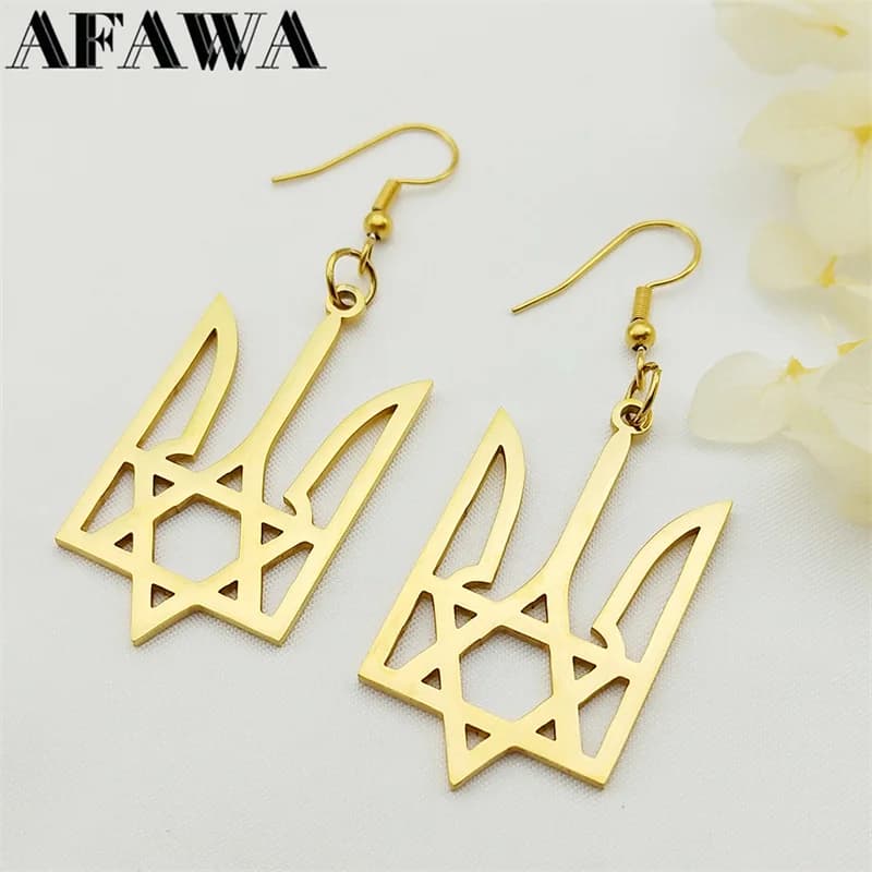 Ukraine National Emblem Pendant Drop Earrings for Women Stainless Steel Jewish Star of David Hexagram Ukrainian Jewlery E3211S02