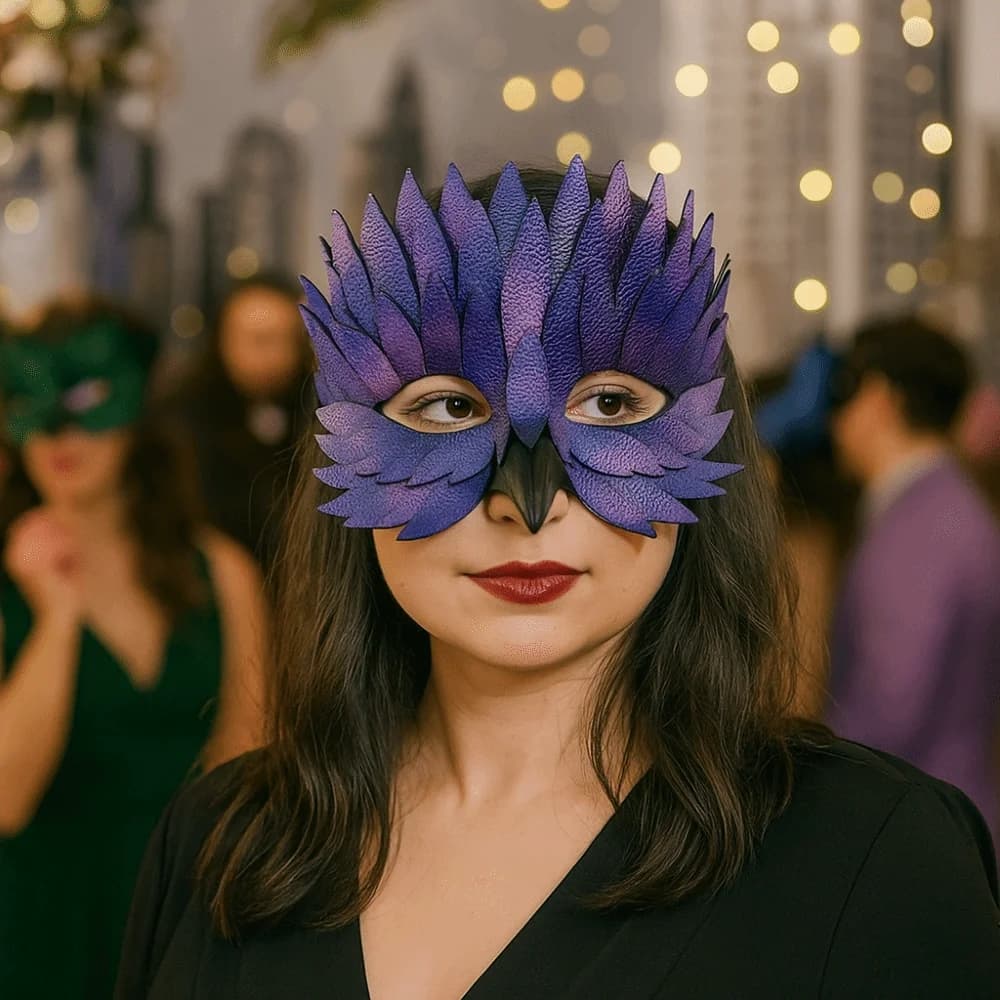 Colorful Halloween Feather Mask Handmade Realistic Feather Half Face Mask Plastic Mysterious Costume Party Mask Costume Party