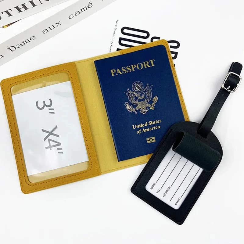 2 pezzi/set porta passaporto in pelle PU etichetta per bagagli porta carte di credito ID portatile da viaggio accessori protettivi per copertura protettiva
