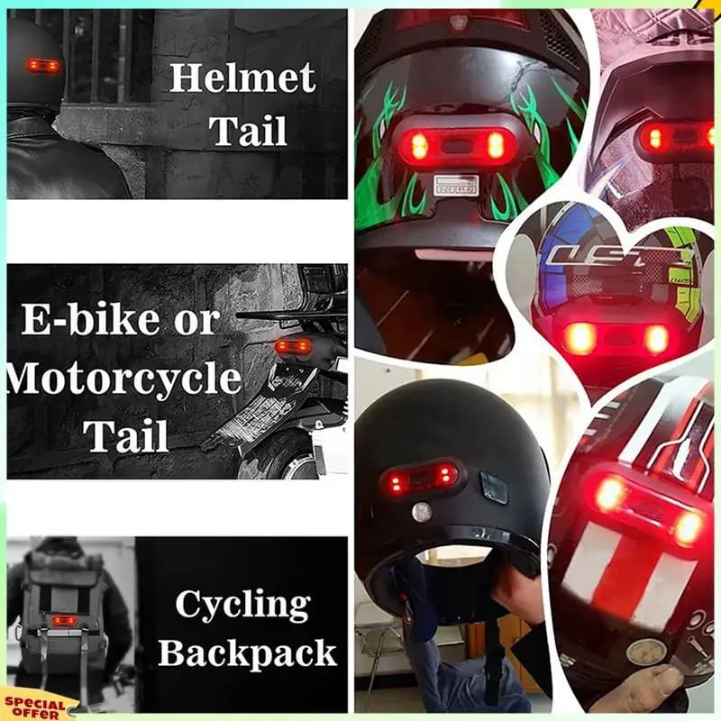 TURE 2X Luce per casco a LED, Luce freno per casco da motociclista Luce di sicurezza rossa posteriore per bici ricaricabile per la guida notturna
