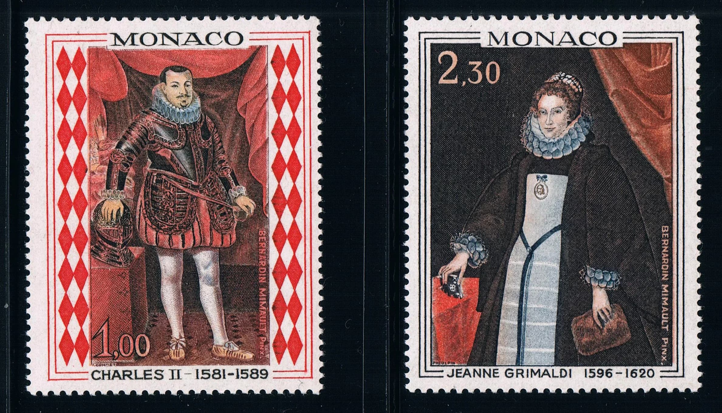 2Pcs/Set New Monaco Post Stamp 1968 Royal Painting II Art Engraving Stamps MNH