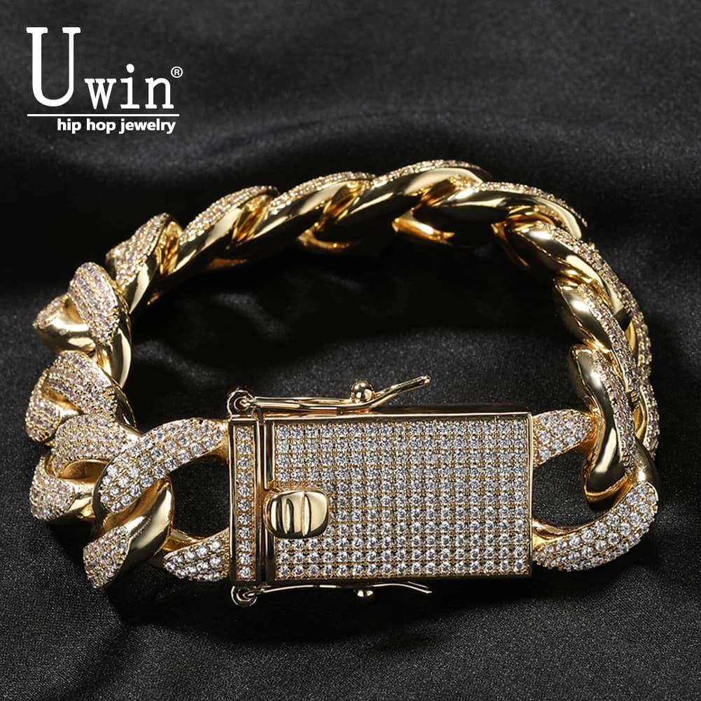 Uwin bracciale a maglia cubana da 18MM Miami Big Bail Prong Iced Out Micropave Bangle Cubic Zirconia Cz per gioielli da donna